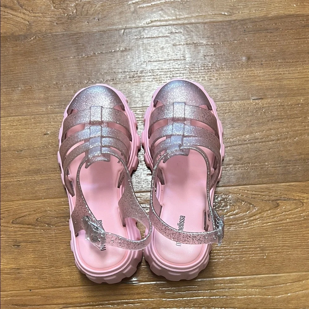 Mini Melissa Pink Glitter Chunky Sandals